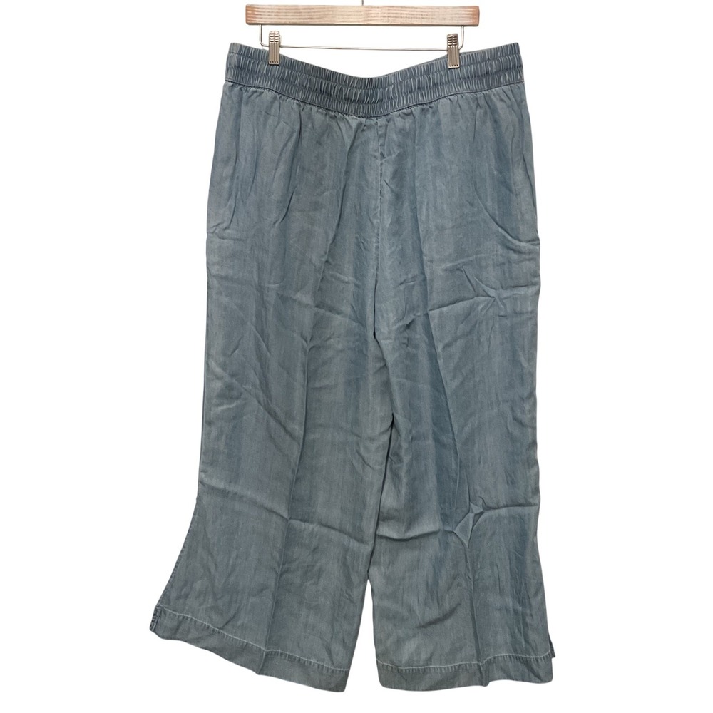 JUST MY SIZE by Hanes Women's 1X Light Wash Wide Leg Cropped Pants Elastic Waist - Picture 2 of 3